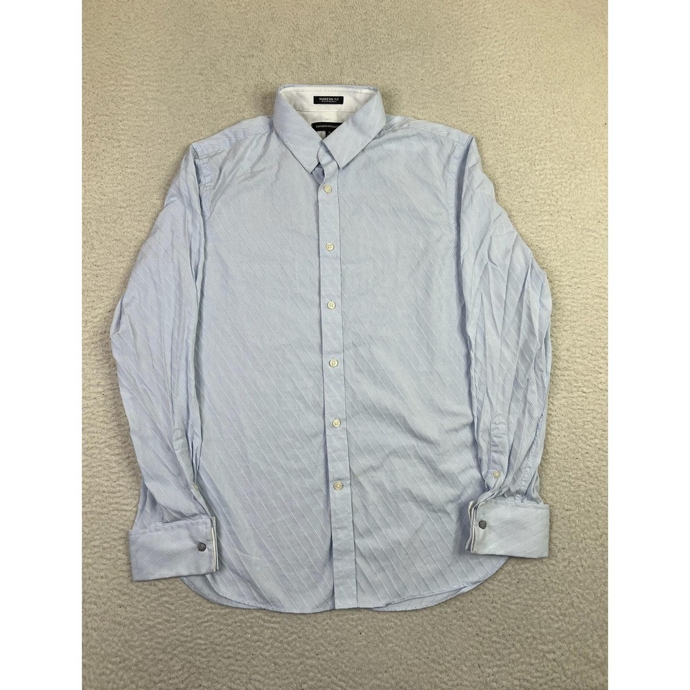 Express Design Studioβ Mens Medium Blue Diagonal Stripe Modern Fit Cotton Shirt